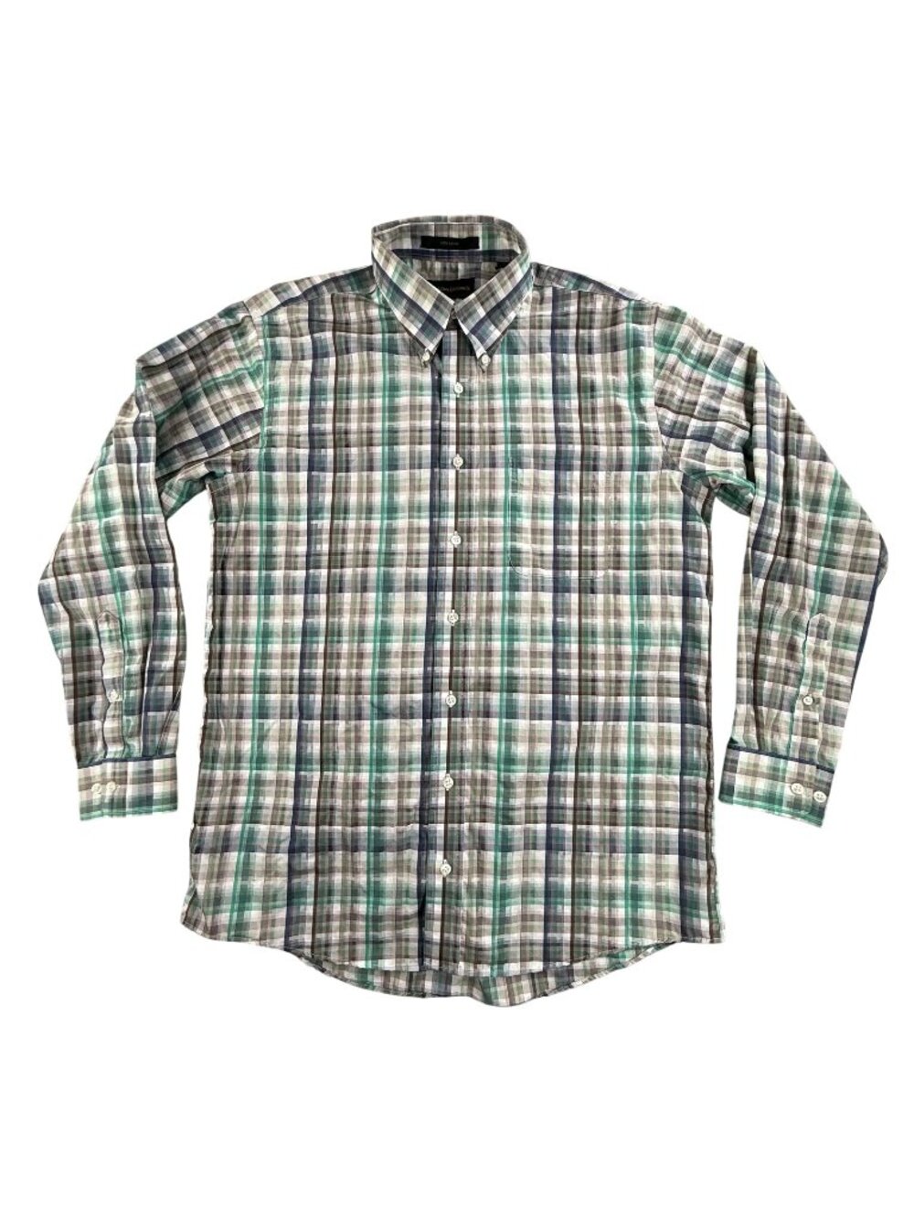 Allen Edmonds Shirt Mens Large Green Plaid Long Sleeve Button Up Business Casual